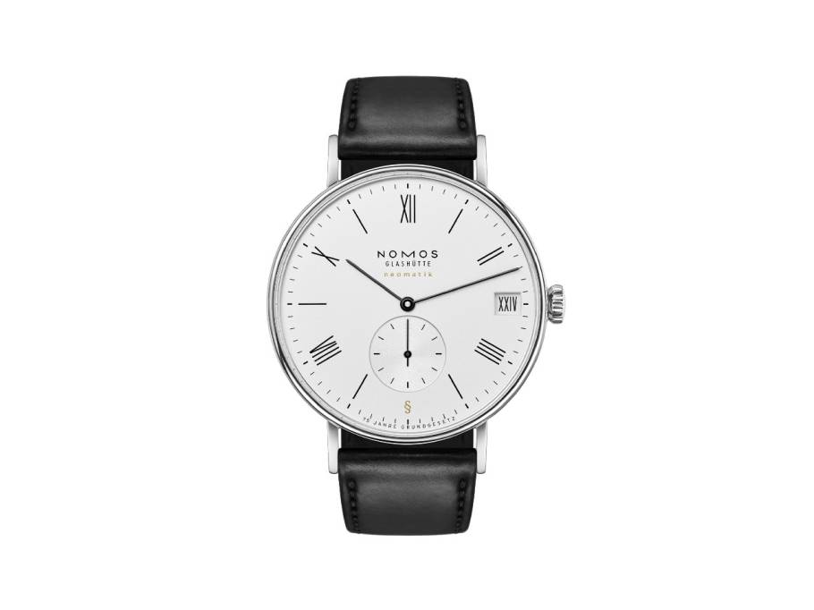 Ludwig Neomatik 41 Datum 75 Jahre Grundgesetz Automatik Edelstahl 41mm weißes Zifferblatt schwarzes Lederband limitiert