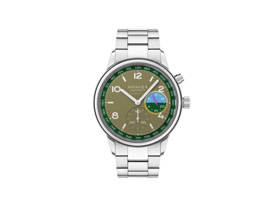 Club Sport neomatik Weltzeit "Jungle" Automatik Edelstahl 40mm grünes Zifferblatt Metallband