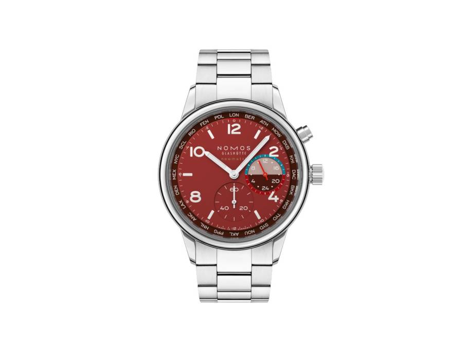 Club Sport neomatik Weltzeit "Magma" Automatik Edelstahl 40mm rotes Zifferblatt Metallband