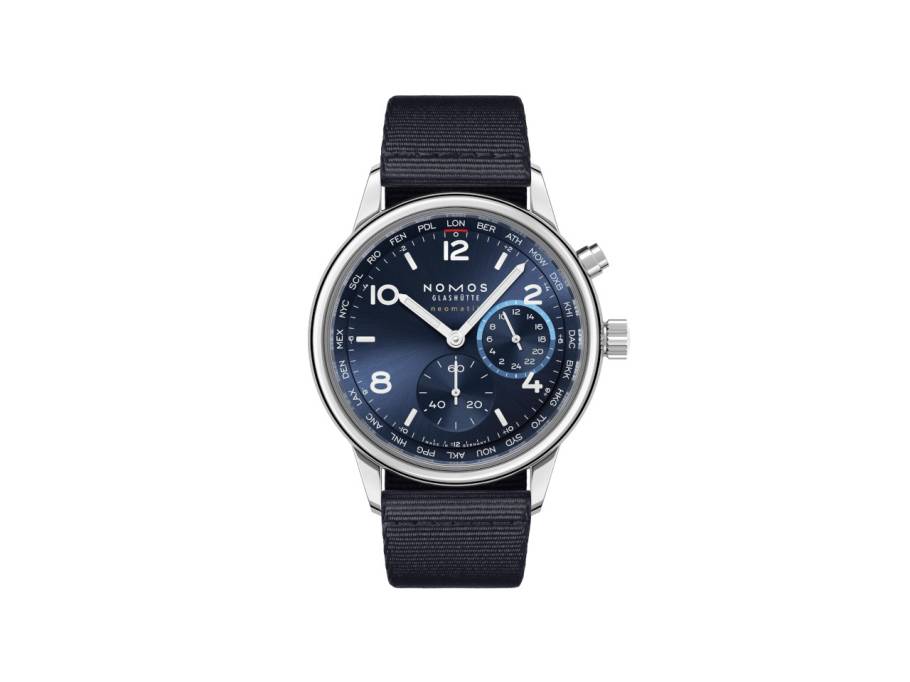 Club Sport neomatik Weltzeit Automatik Edelstahl 40mm blaues Zifferblatt blaues Textilband