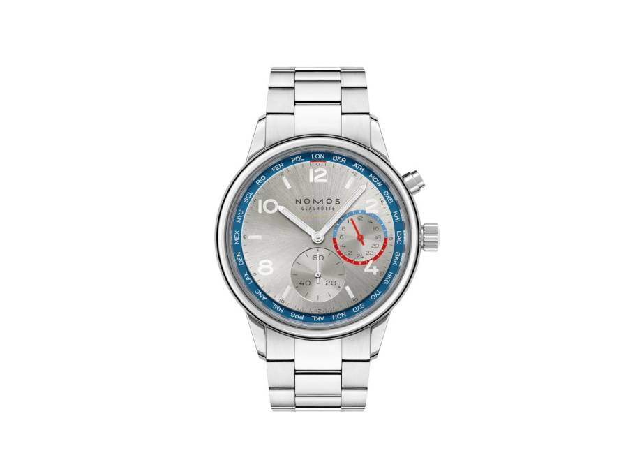 Club Sport neomatik Weltzeit Automatik Edelstahl 40mm silber-blaues Zifferblatt Metallband