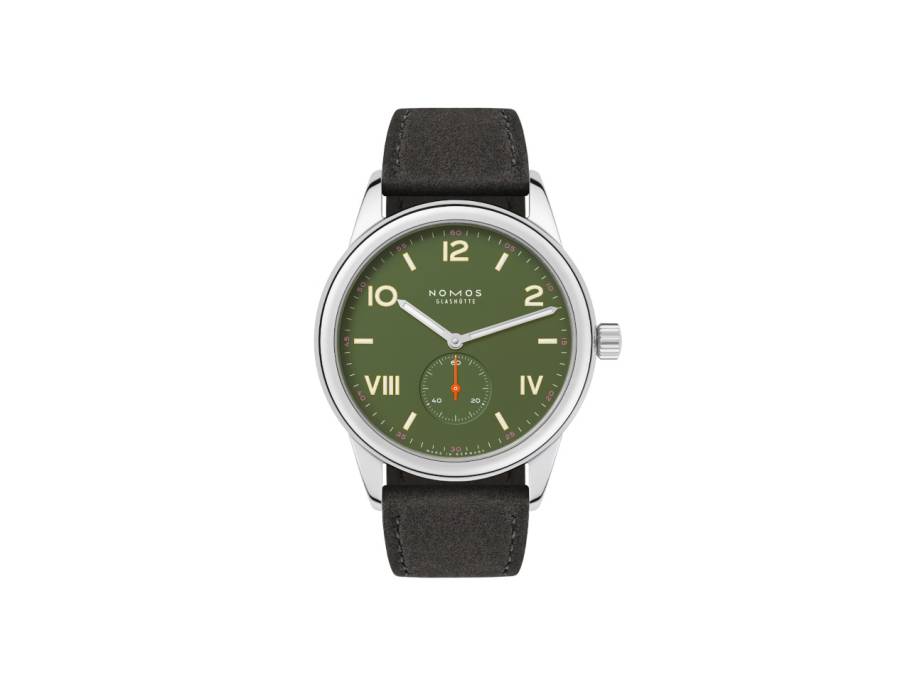 Club Campus All Olive Handaufzug Edelstahl 38mm grünes Zifferblatt schwarzes Lederband Glasboden