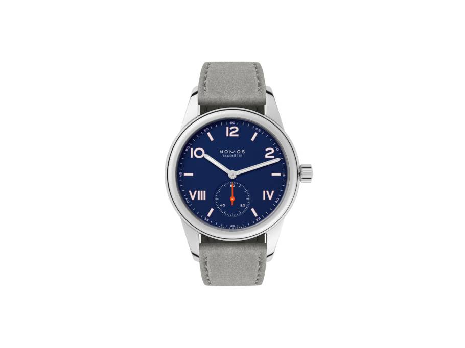 Club Campus Night Sky Handaufzug Edelstahl 36mm blaues Zifferblatt graues Lederband Glasboden