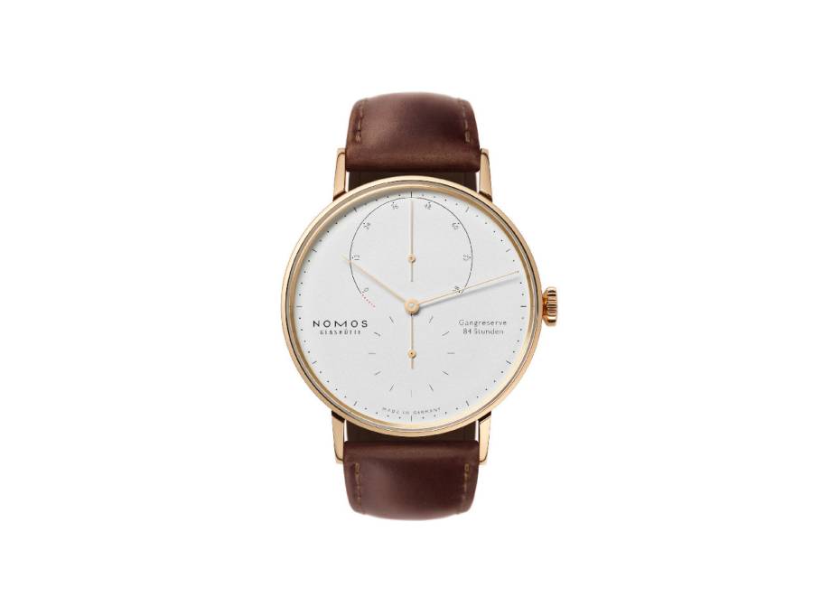 Lambda 39 Handaufzug Roségold 39mm weißes Zifferblatt braunes Lederband