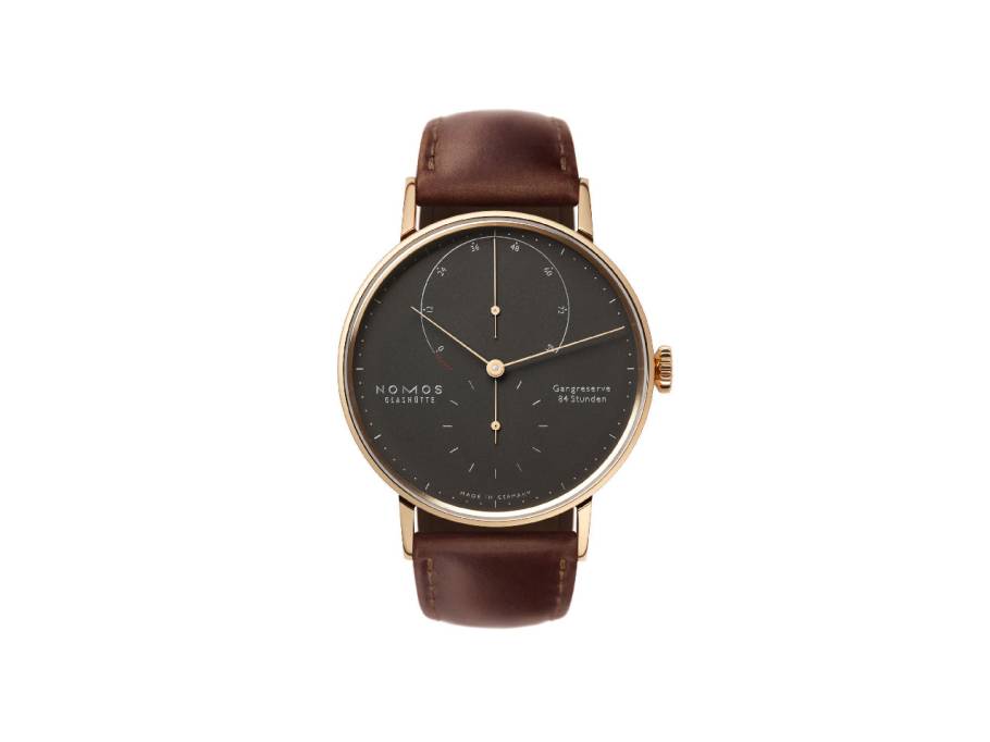 Lambda 39 Samtschwarz Handaufzug Roségold 39mm schwarzes Zifferblatt braunes Lederband