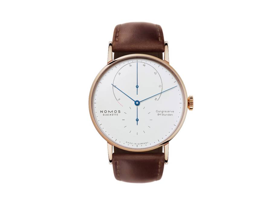 Lambda 42 Handaufzug Roségold 42mm weißes Zifferblatt braunes Lederband