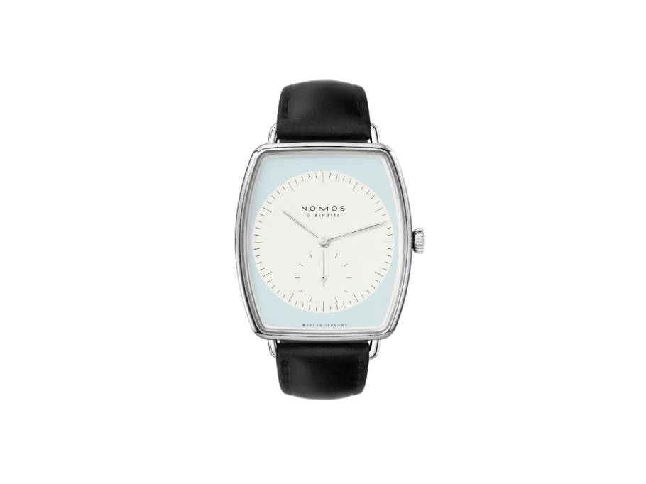 Lux Handaufzug Weißgold 38,5mm weiß-blaues Zifferblatt braunes Lederband