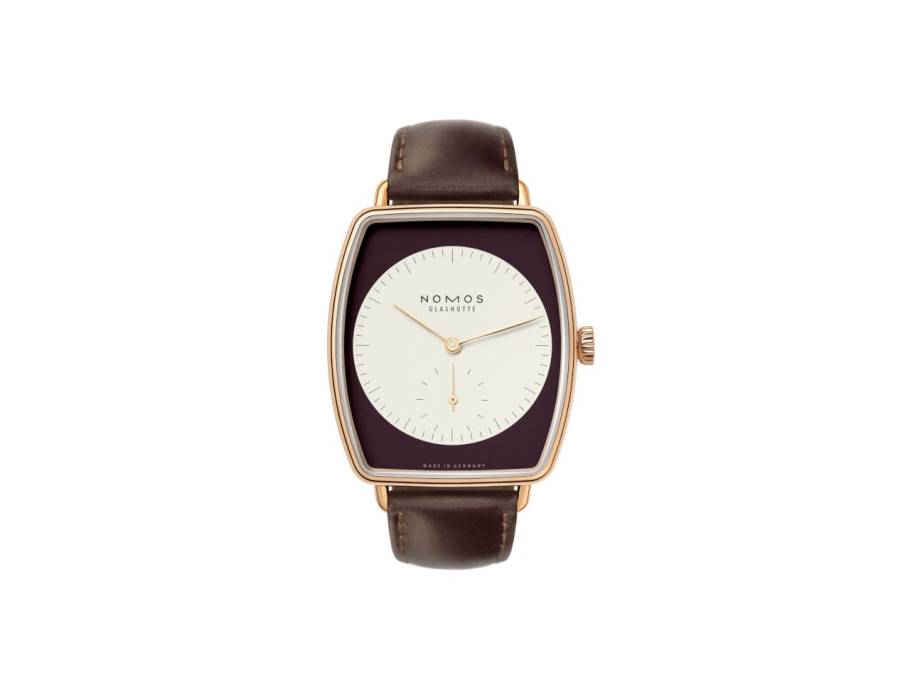 Lux Zobel Handaufzug Roségold 38,5mm weiß-braunes Zifferblatt braunes Lederband
