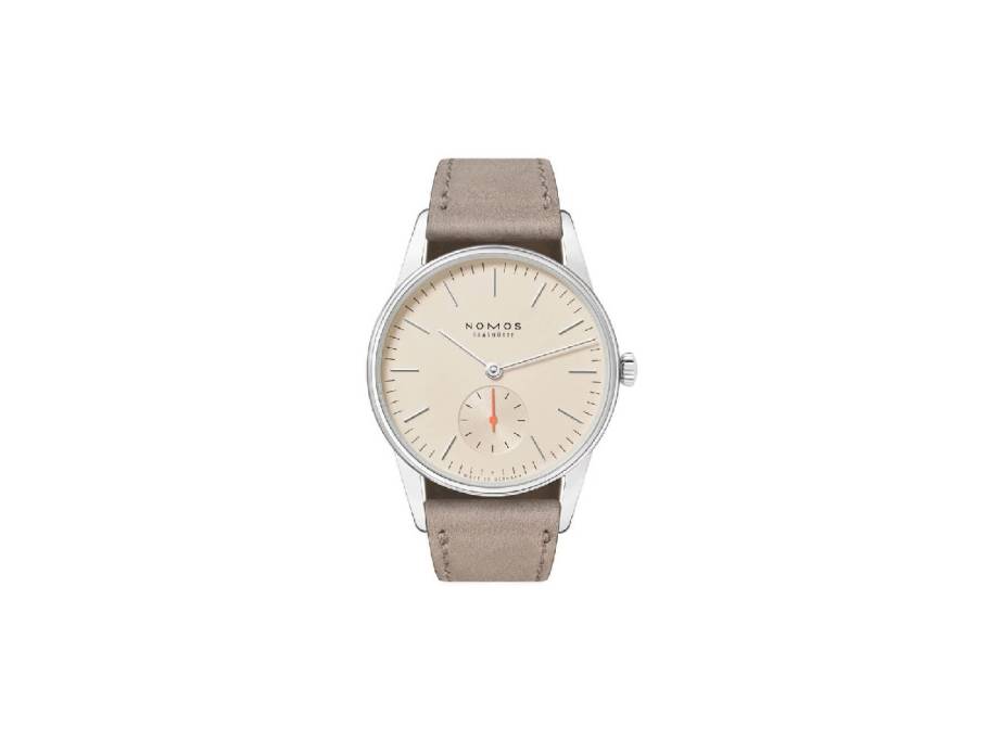 Orion 33 Champagner Handaufzug Edelstahl 33mm beiges Zifferblatt beiges Lederband Glasboden