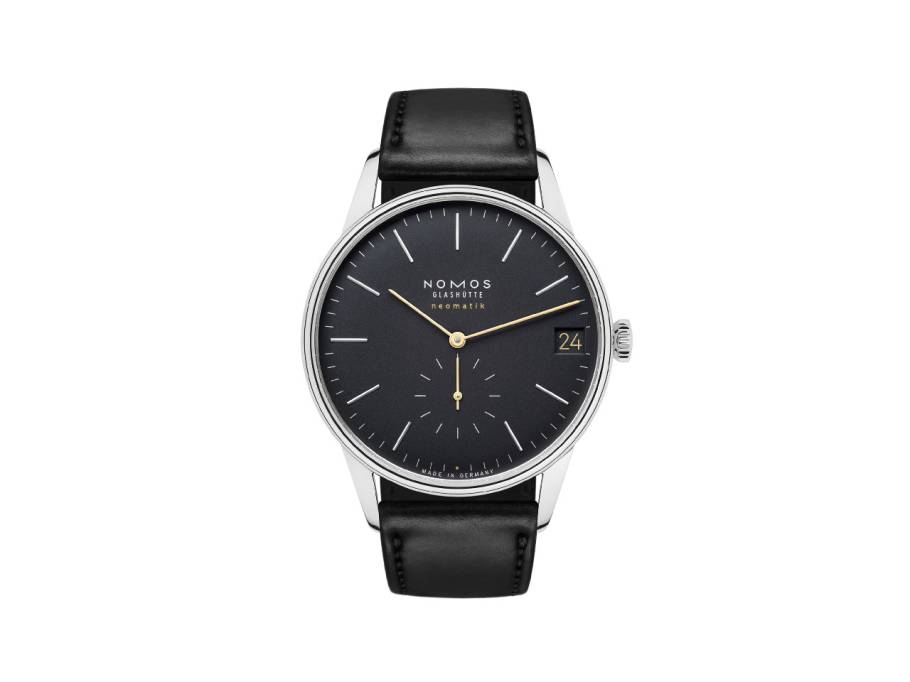 Orion neomatik 41 Datum New Black Automatik Edelstahl schwarzes Zifferblatt schwarzes Lederband Glasboden