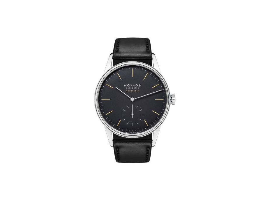 Orion neomatik New Black Automatik Edelstahl 36mm schwarzes Zifferblatt schwarzes Lederband Glasboden
