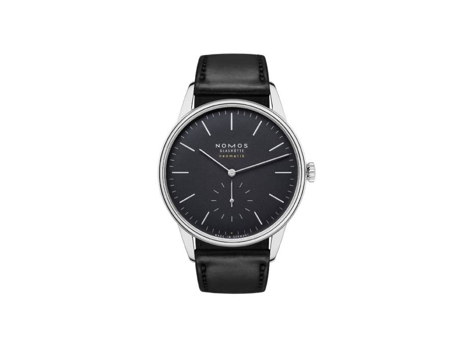 Orion neomatik 39 New Black Automatik Edelstahl 39mm schwarzes Zifferblatt schwarzes Lederband Glasboden