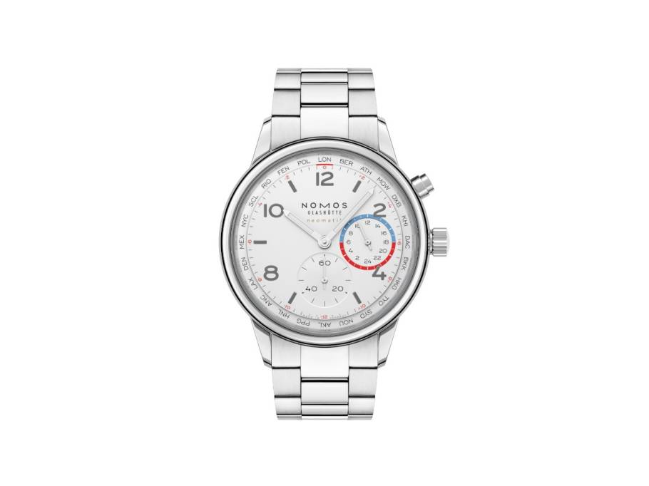 Club Sport neomatik Weltzeit Automatik Edelstahl 40mm weißes Zifferblatt Metallband