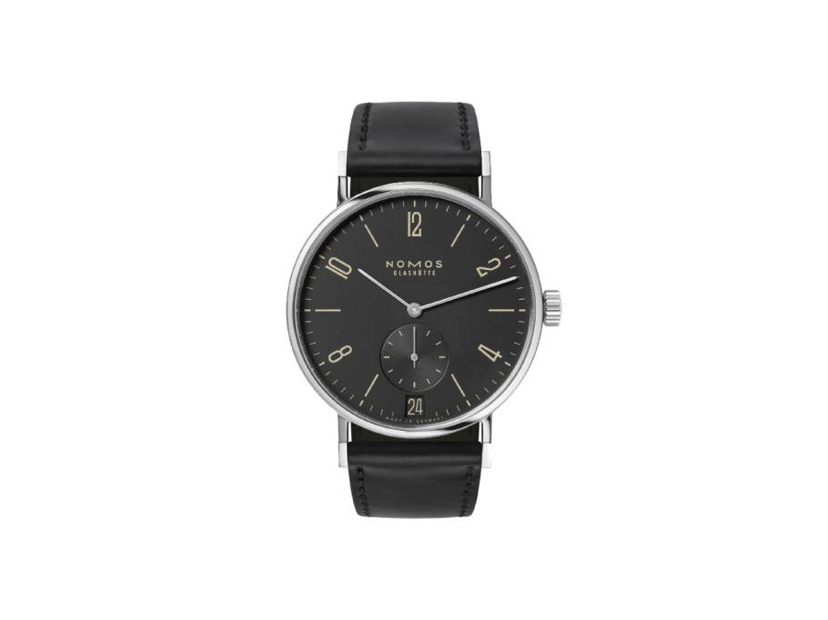 Tangomat Ruthenium Datum Automatik Edelstahl 38mm schwarzes Zifferblatt schwarzes Lederband