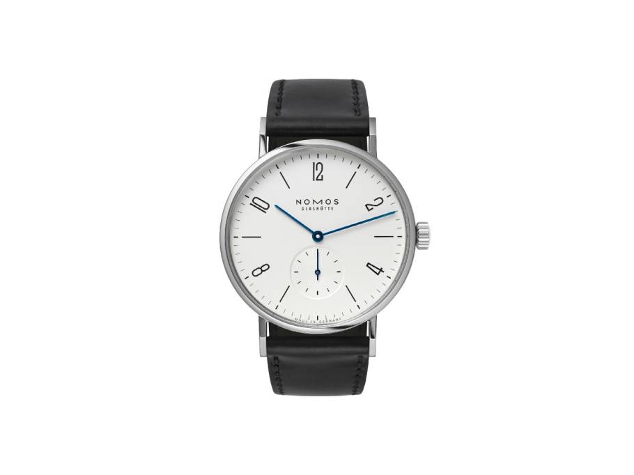Tangomat Automatik Edelstahl 38mm weißes Zifferblatt schwarzes Lederband Glasboden