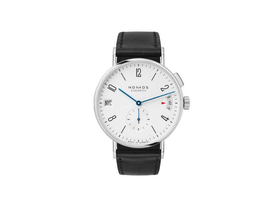 Tangomat GMT Automatik Edelstahl 40mm weißes Zifferblatt schwarzes Lederband