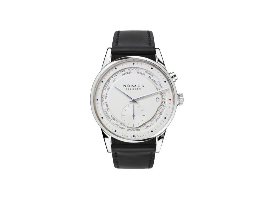  Zürich Weltzeit Automatik Edelstahl 40mm weißes Zifferblatt schwarzes Lederband
