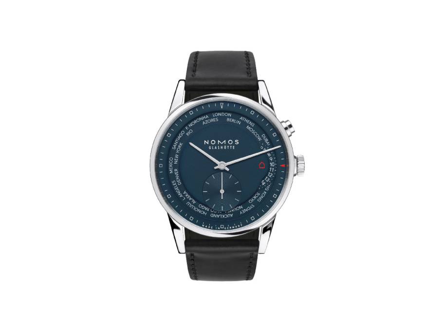  Zürich Weltzeit Nachtblau Automatik Edelstahl 40mm weißes Zifferblatt schwarzes Lederband