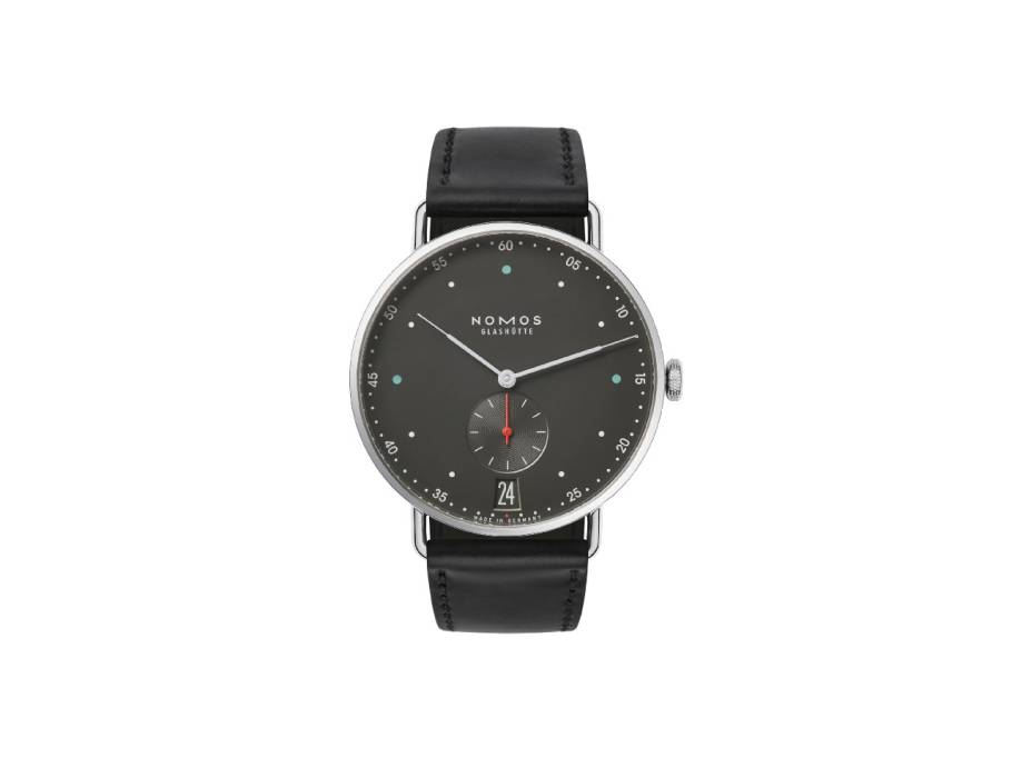 Metro 38 Datum Stadtschwarz Handaufzug Edelstahl 38mm schwarzes Zifferblatt schwarzes Lederband