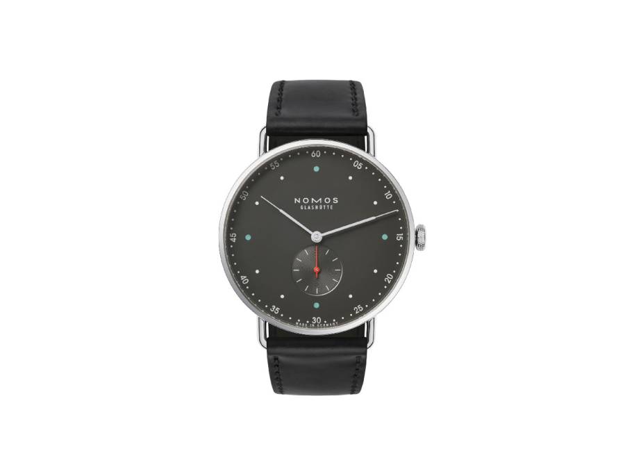 Metro 38 Stadtschwarz Handaufzug Edelstahl 38mm schwarzes Zifferblatt schwarzes Lederband Stahlboden