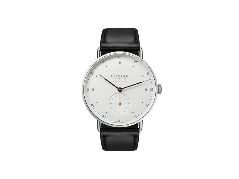 Metro neomatik 39 Automatik Edelstahl 39mm weißes Zifferblatt schwarzes Lederband