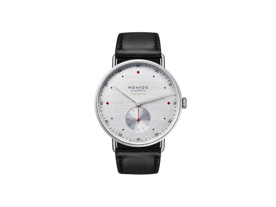 Metro neomatik 39 Silvercut Automatik Edelstahl 39mm silberfarbenes Zifferblatt schwarzes Lederband
