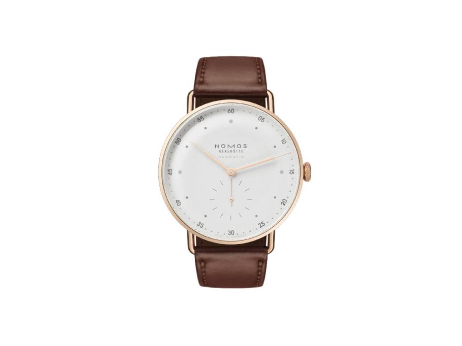 Metro neomatik 39 Automatik Roségold 39mm weißes Zifferblatt braunes Lederband