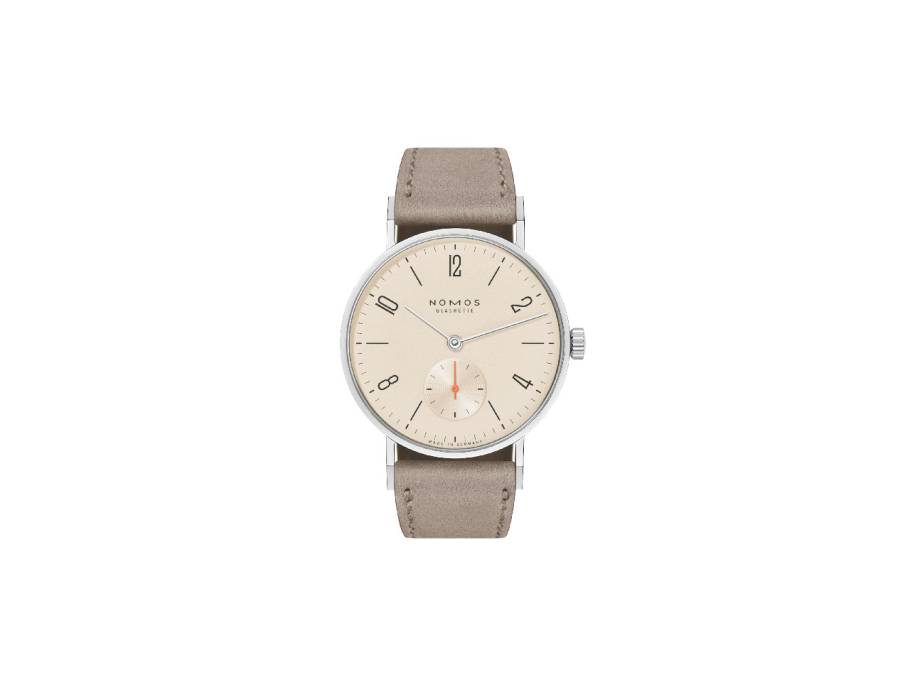 Tangente 33 Champagner Handaufzug Edelstahl 33mm beiges Zifferblatt beiges Lederband Glasboden