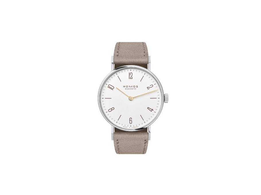 Tangente 33 Duo Handaufzug Edelstahl 33mm weißes Zifferblatt beiges Lederband Stahlboden