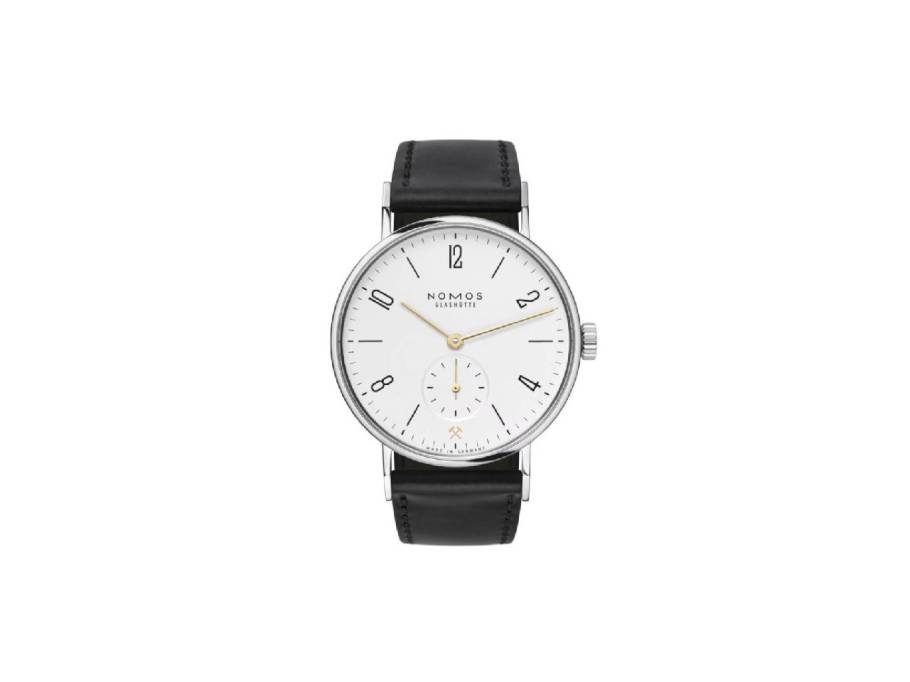 Tangente 35 Glück Auf Handaufzug Edelstahl 35mm weißes Zifferblatt schwarzes Lederband Limited Edition