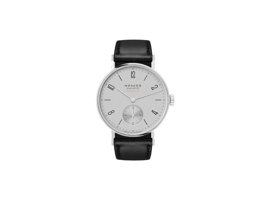 Tangente 35 neomatik Platingrau Automatik Edelstahl 35mm graues Zifferblatt schwarzes Lederband Glasboden