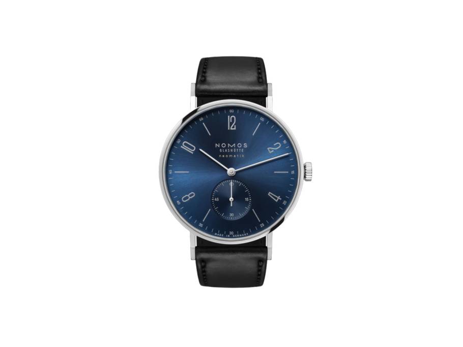 Tangente 39 neomatik Blaugold Automatik Edelstahl 39mm blaues Zifferblatt schwarzes Lederband Glasboden