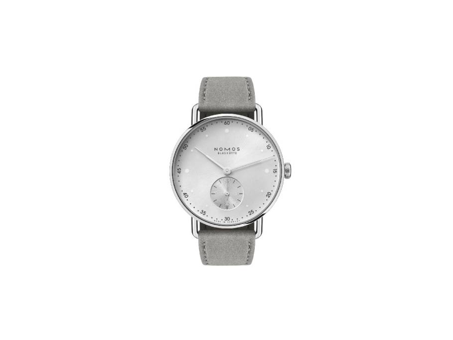 Metro 33 All Silver Handaufzug Edelstahl 33mm silbernes Zifferblatt graues Lederband Glasboden