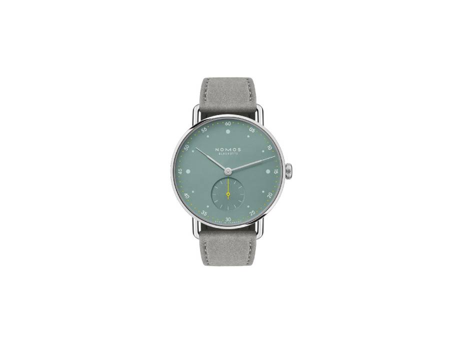 Metro 33 Sage Handaufzug Edelstahl 33mm grünes Zifferblatt graues Lederband Glasboden