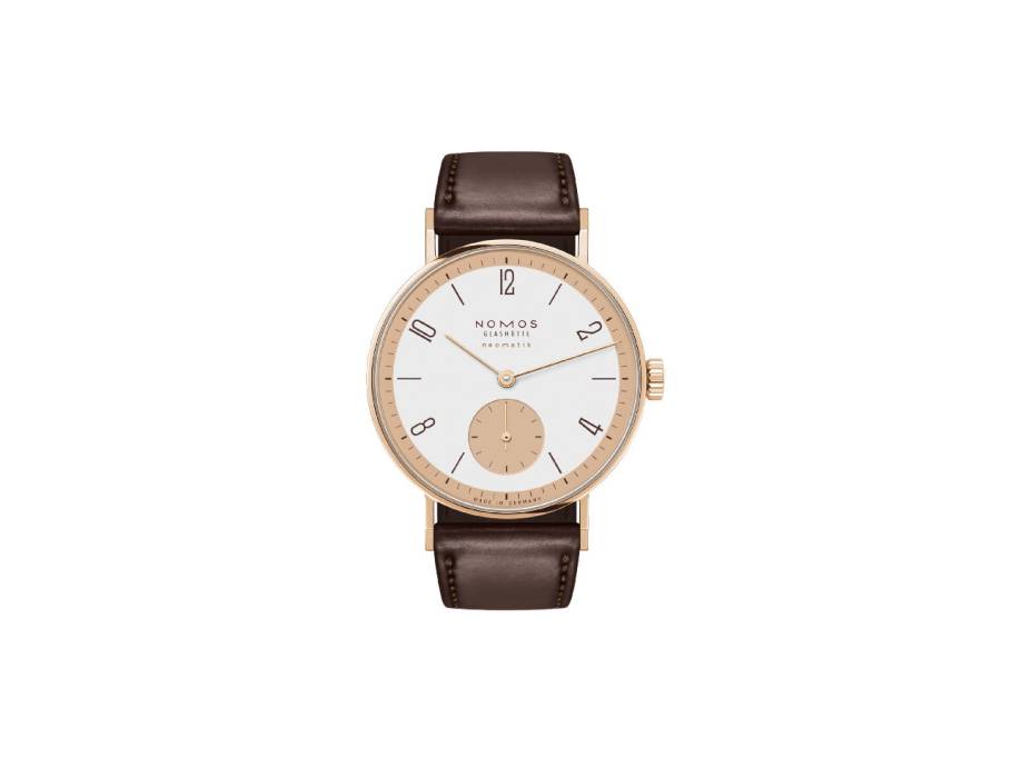 Tangente Roségold neomatik 175 Years of Watchmaking Glashütte Automatik 35mm weißes Zifferblatt braunes Lederband