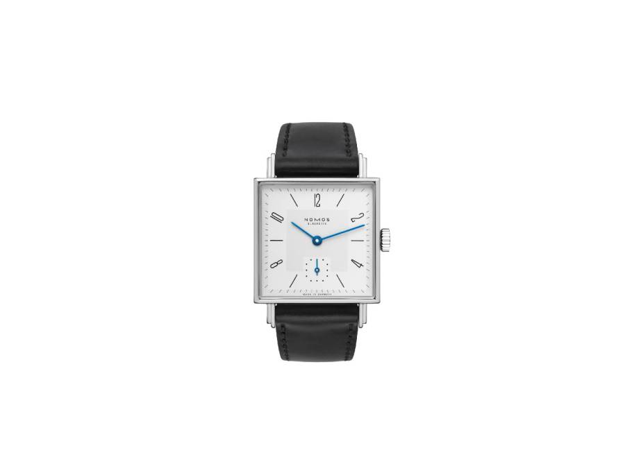 Tetra 27 Handaufzug Edelstahl 27mm weißes Zifferblatt schwarzes Lederband