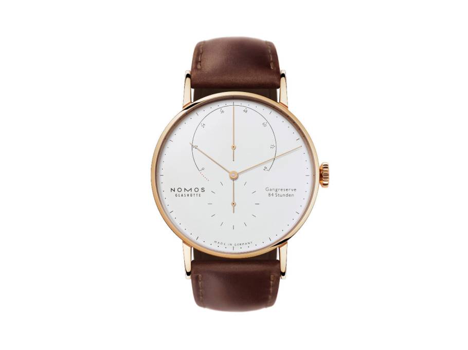 Lambda 42 Handaufzug Roségold 42mm weißes Zifferblatt braunes Lederband