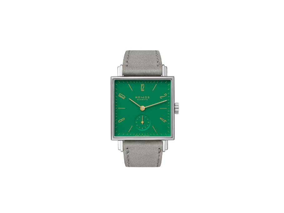 Tetra Berliner Mischung Clärchen Handaufzug Edelstahl 29mm grünes Zifferblatt graues Lederband
