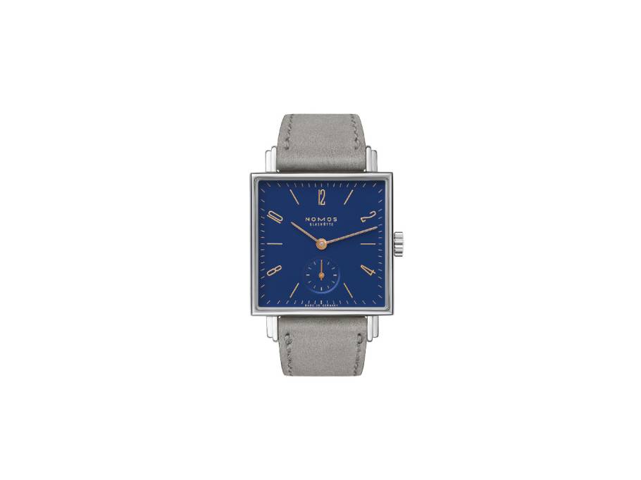 Tetra Berliner Mischung Nachtijall Handaufzug Edelstahl 29mm blaues Zifferblatt graues Lederband