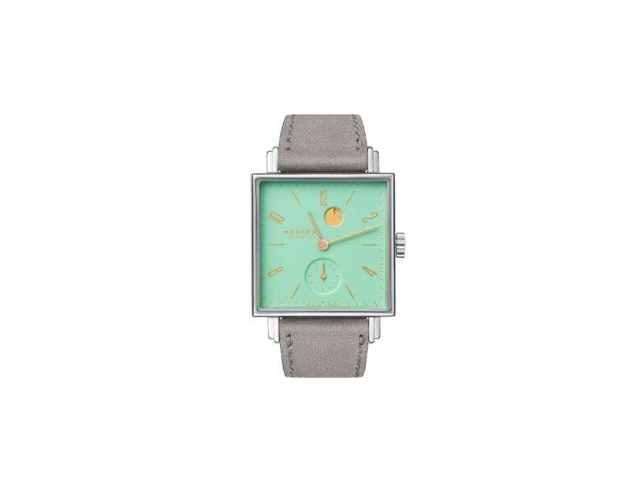 Tetra Berliner Mischung Kleene Handaufzug Edelstahl 29mm türkises Zifferblatt graues Lederband