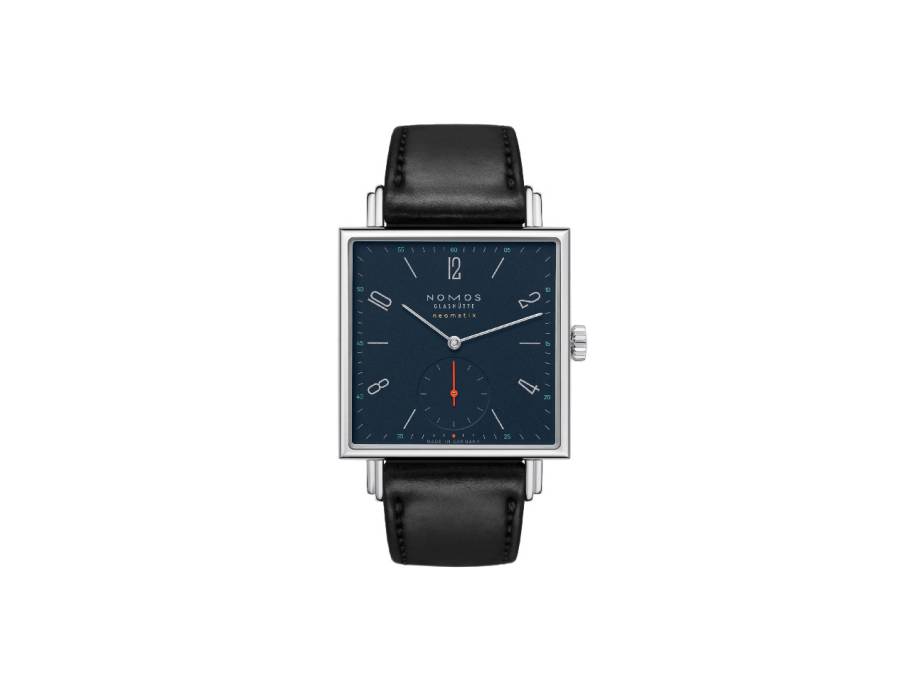 Tetra neomatik 39 Nachtblau Automatik Edelstahl 33mm blaues Zifferblatt schwarzes Lederband