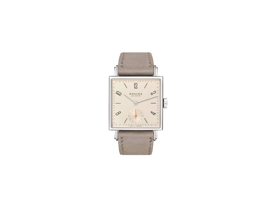Tetra 27 Champagner Handaufzug Edelstahl 27mm beiges Zifferblatt braunes Lederband