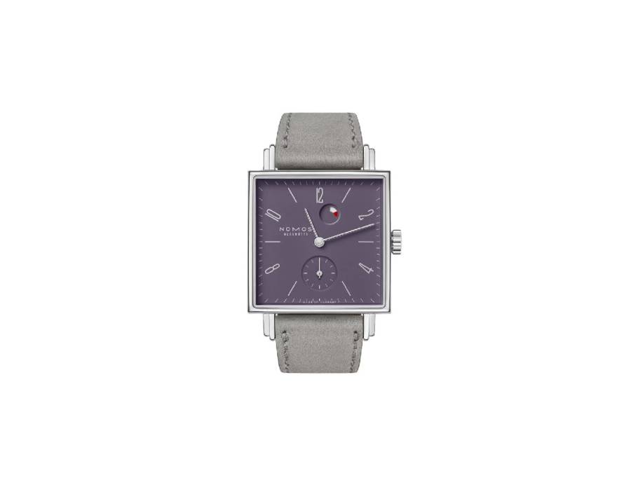Tetra Pflaume Handaufzug Edelstahl 29mm violettes Zifferblatt graues Lederband