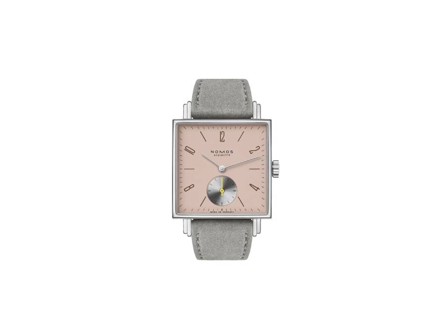 Tetra Die Kapriziöse Handaufzug Edelstahl 29mm beiges Zifferblatt graues Veloursband Glasboden