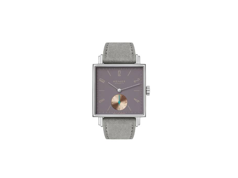 Tetra Die Fuchsteufelswilde Handaufzug Edelstahl 29mm violettes Zifferblatt graues Veloursband Glasboden