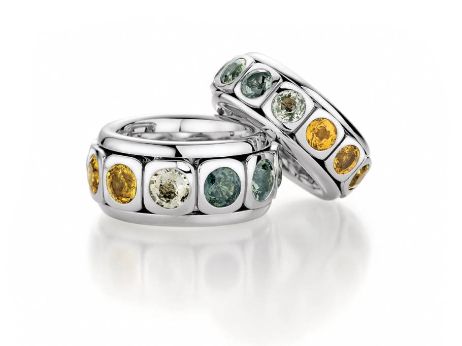 Tango Ring breite Breite Weißgold mit farbigen Saphiren, drehbar