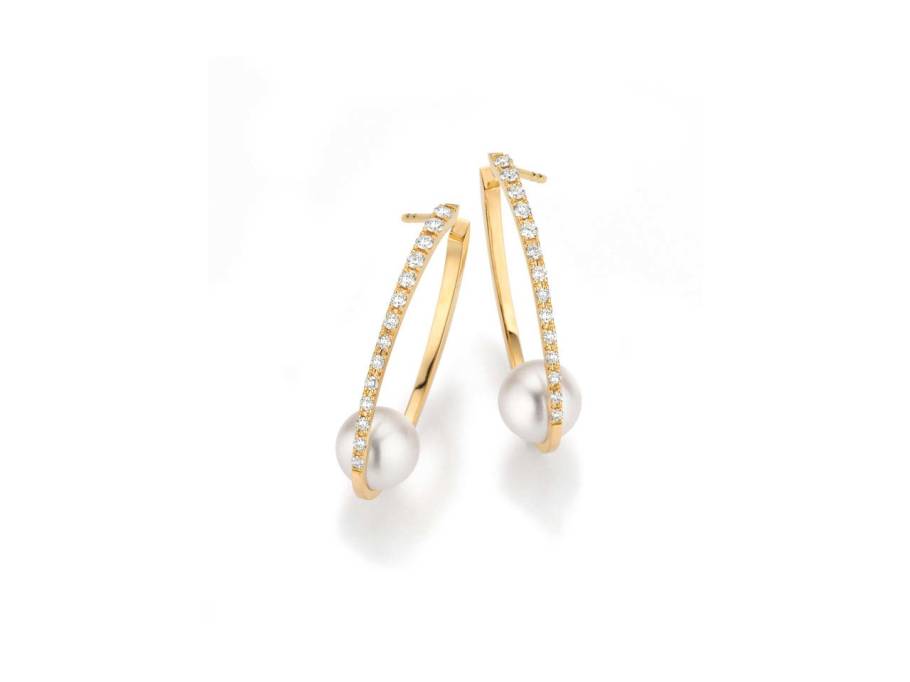 Wave Ohrhänger Gelbgold mit Akoya Nova-Zuchtperlen und Brillanten 0,522ct