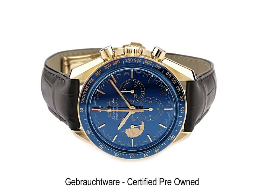 Omega Speedmaster Apollo XVII Limited Edition Handaufzug Gelbgold 42mm Keramik-Zifferblatt braunes Lederband 311.63.42.30.03.001 Full Set mit Garantie Occasion Neu