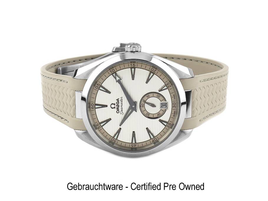 Seamaster Aqua Terra 150M Automatik Kleine Sekunde Edelstahl 41mm silbernes Zifferblatt beiges Kautschukband 220.12.41.21.02.005 Full Set mit Garantie Occasion
