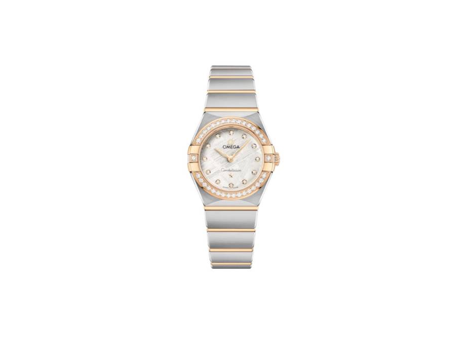 Constellation Quarz Edelstahl Gelbgold 25mm weißes Zifferblatt mit Brillanten Metallband